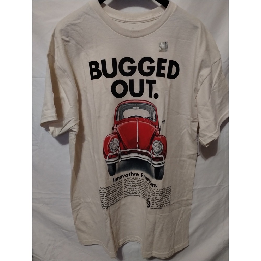 Volkswagen Bugged Out Men's XL Beige Graphic Logo Jersey Crew Neck T-Shirt